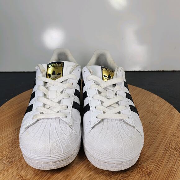 Sz 5 Youth Fit 6.5Women's Adidas Superstar 010791 White Black Leather Sneakers - Picture 4 of 8
